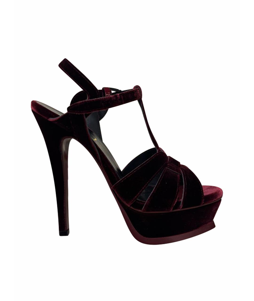 SAINT LAURENT Бордовые бархатные туфли, фото 1