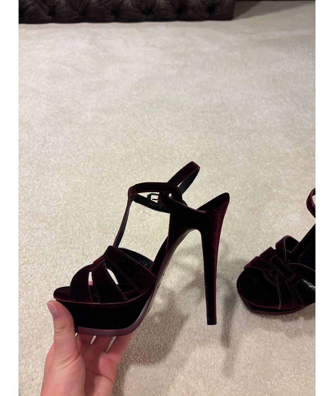 SAINT LAURENT Бордовые бархатные туфли, фото 5