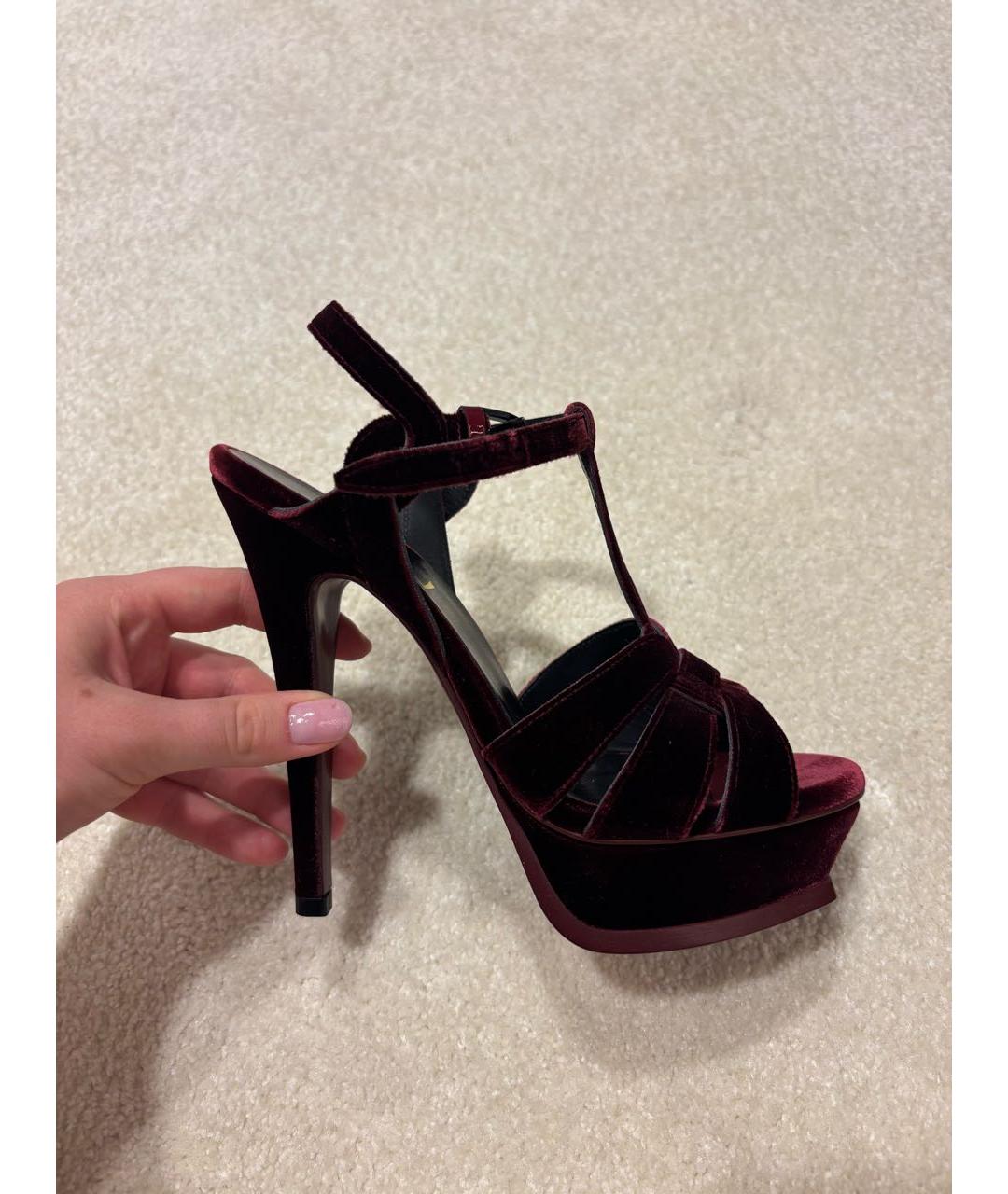 SAINT LAURENT Бордовые бархатные туфли, фото 3