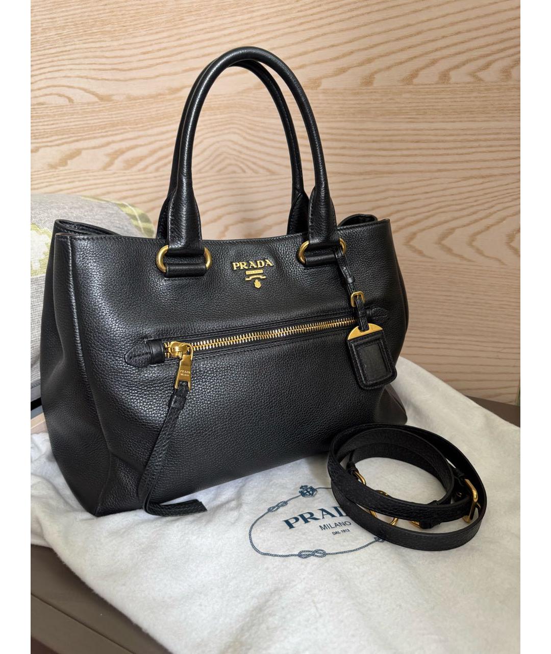 PRADA Черная кожаная сумка тоут, фото 3