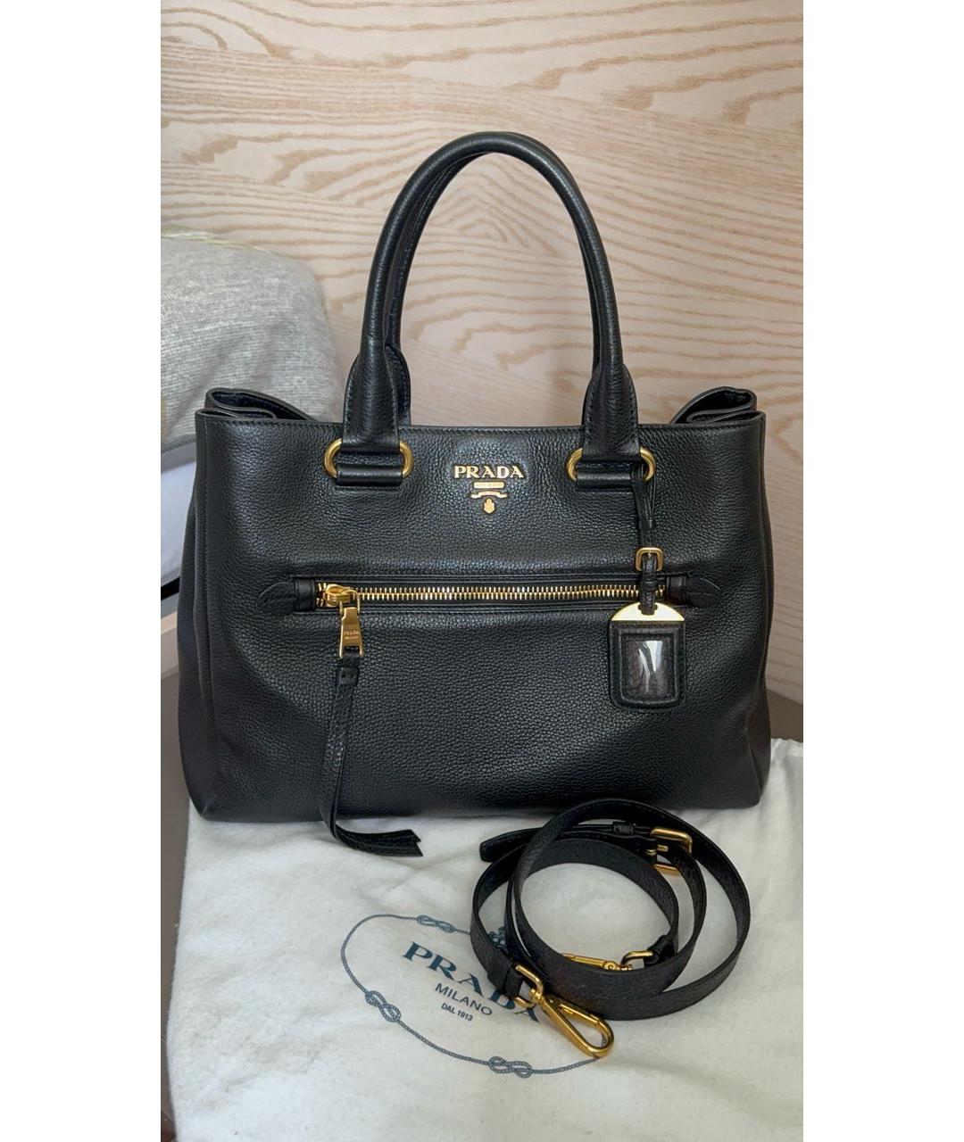 PRADA Черная кожаная сумка тоут, фото 2