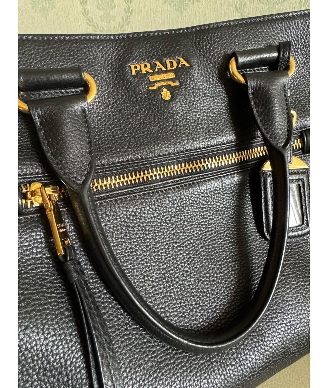 PRADA Черная кожаная сумка тоут, фото 8