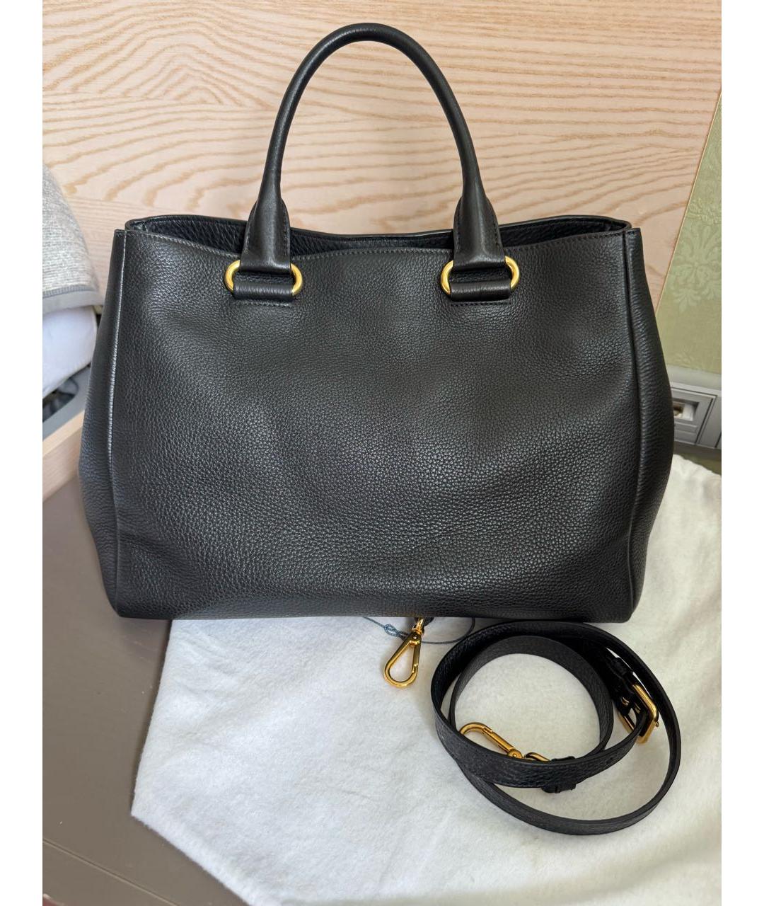 PRADA Черная кожаная сумка тоут, фото 4