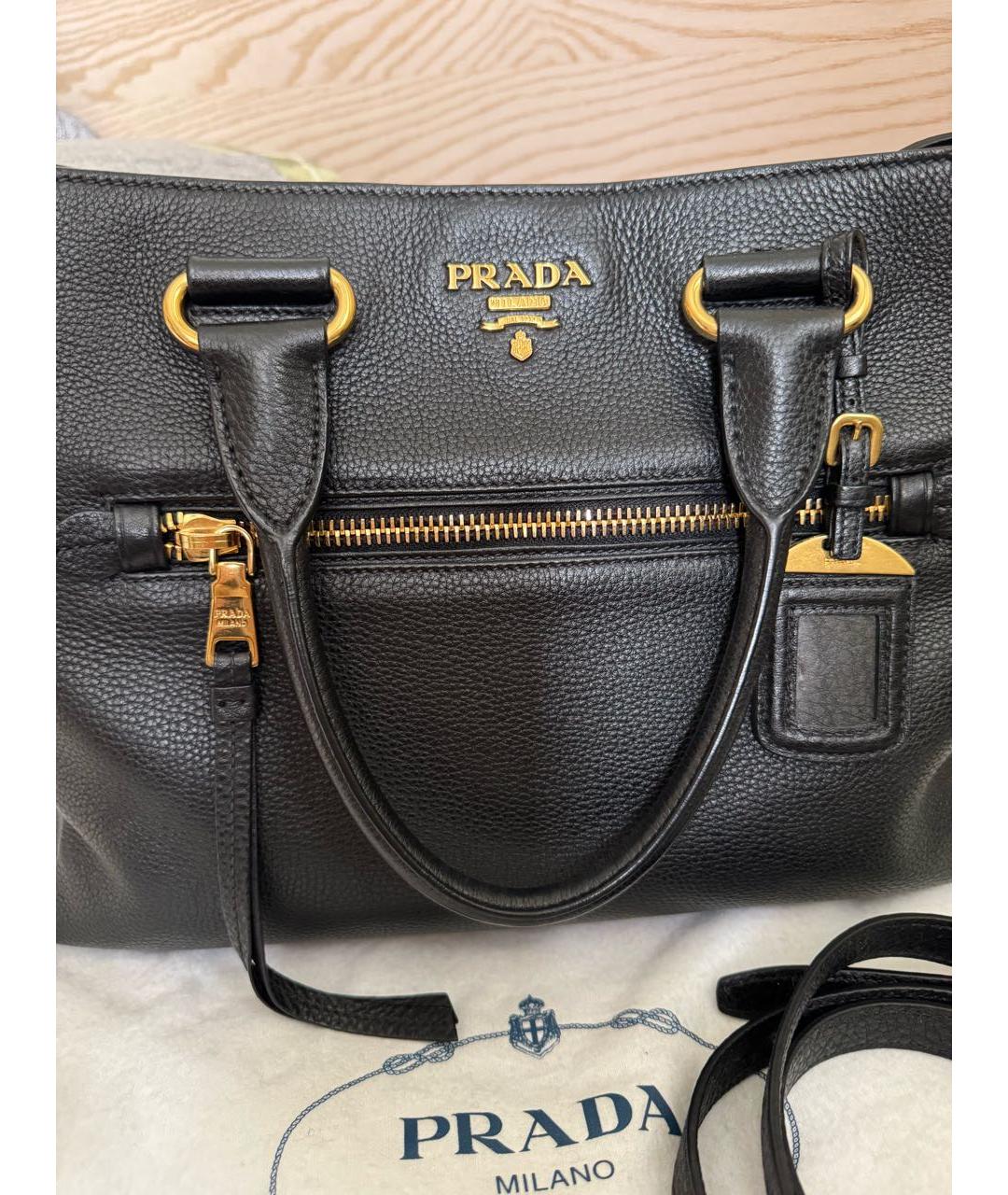 PRADA Черная кожаная сумка тоут, фото 6
