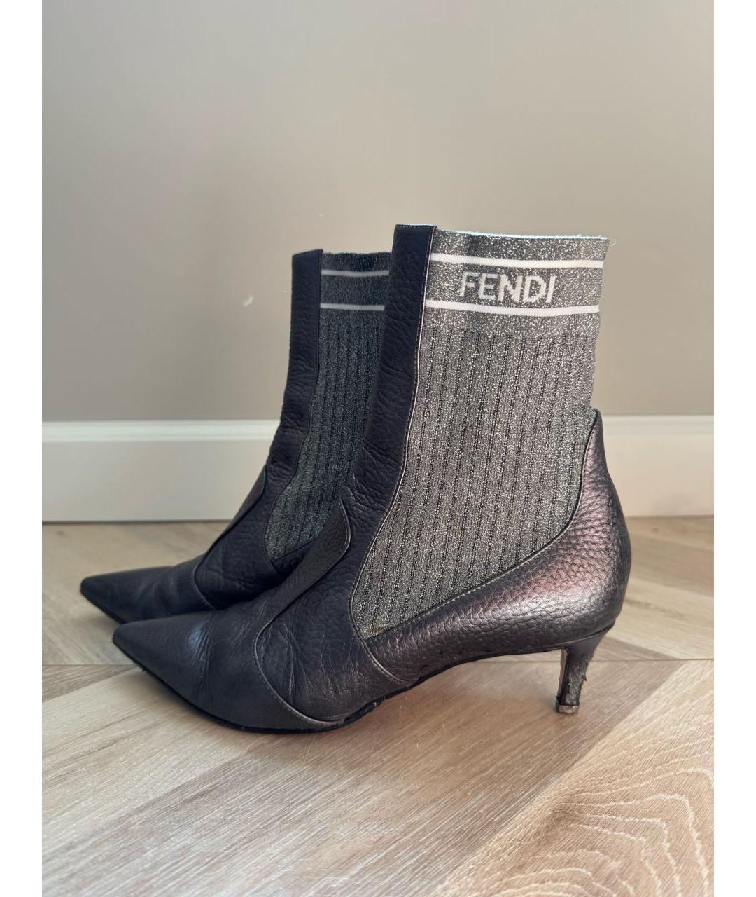 FENDI Серебряные кожаные ботильоны, фото 2