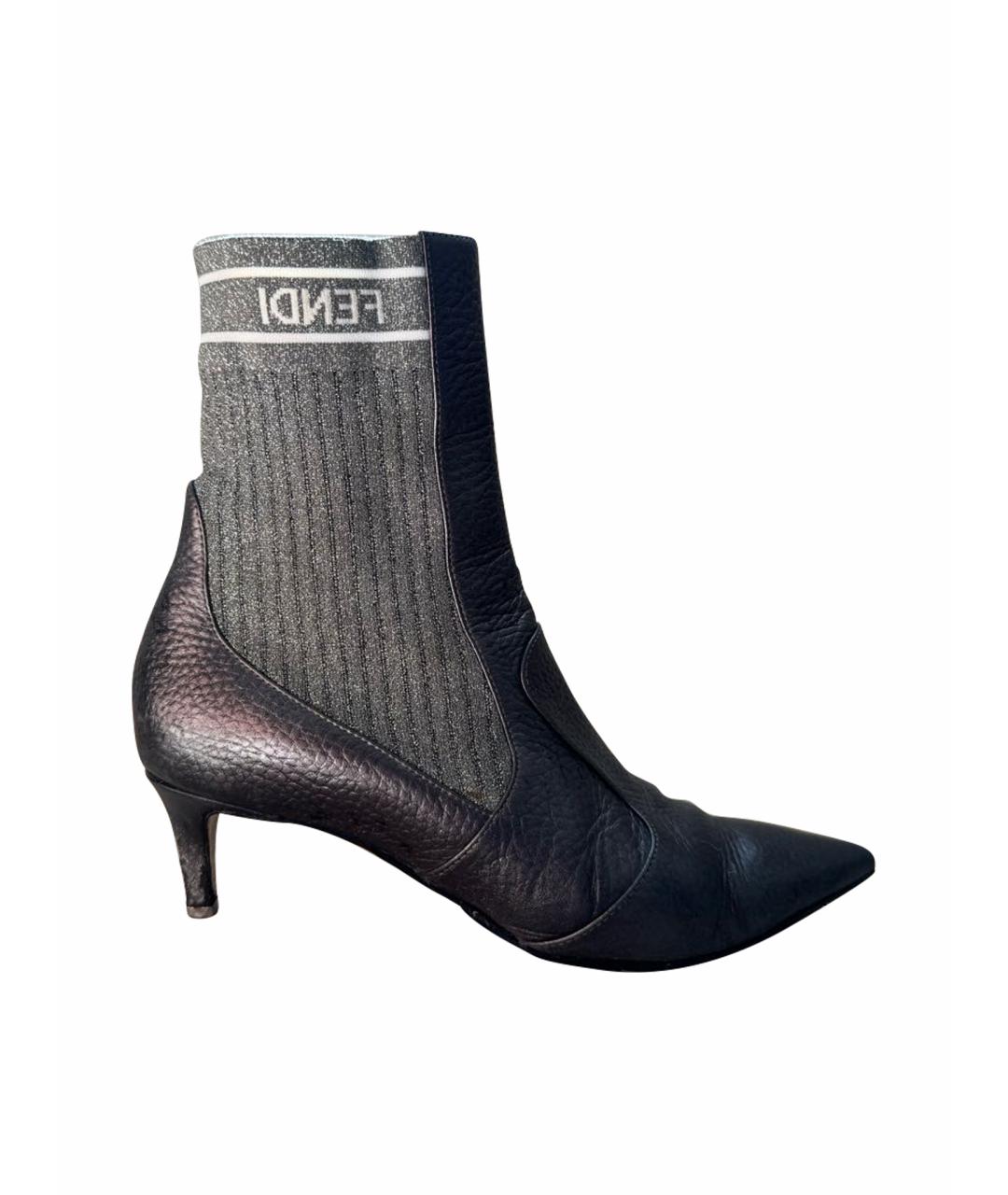 FENDI Серебряные кожаные ботильоны, фото 1