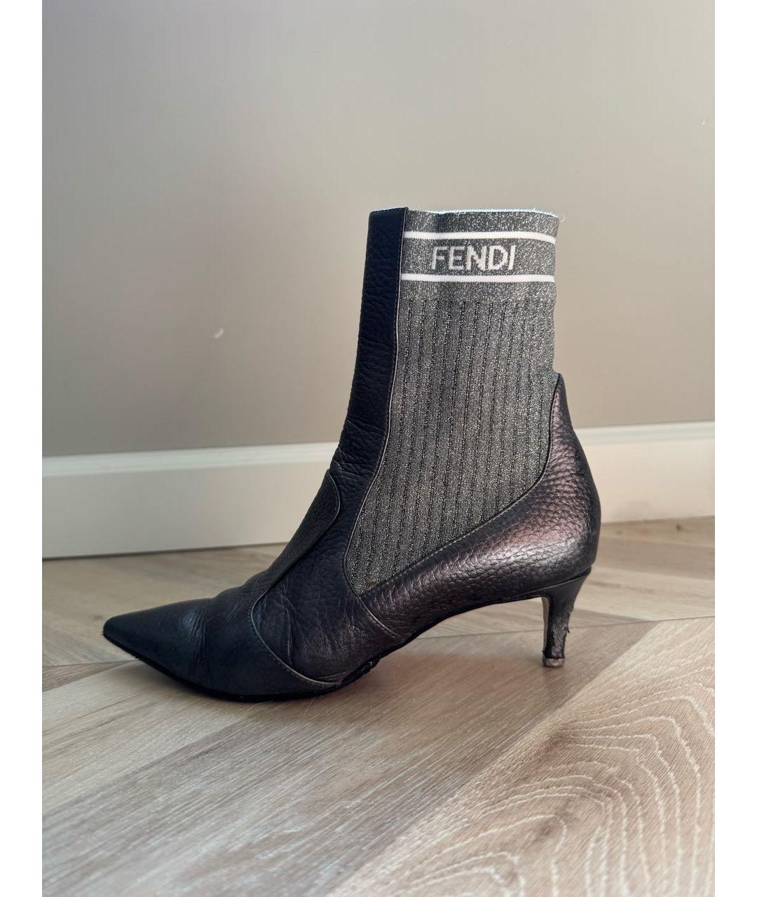 FENDI Серебряные кожаные ботильоны, фото 7