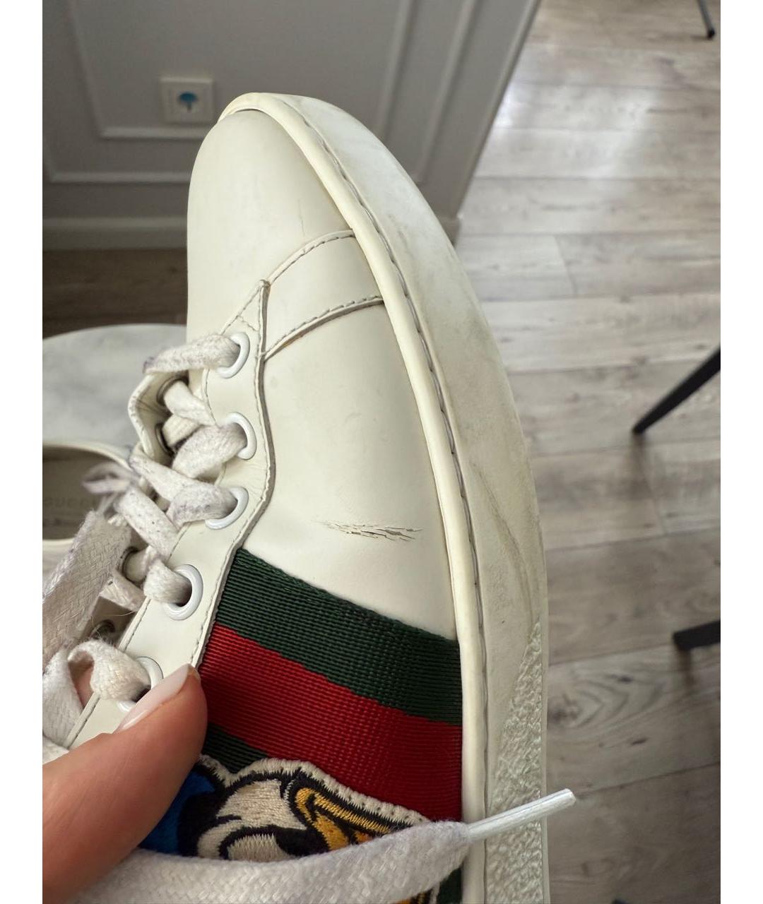 GUCCI Белые кожаные кеды, фото 7
