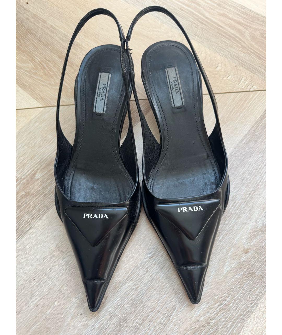 PRADA Черные кожаные лодочки на низком каблуке, фото 5