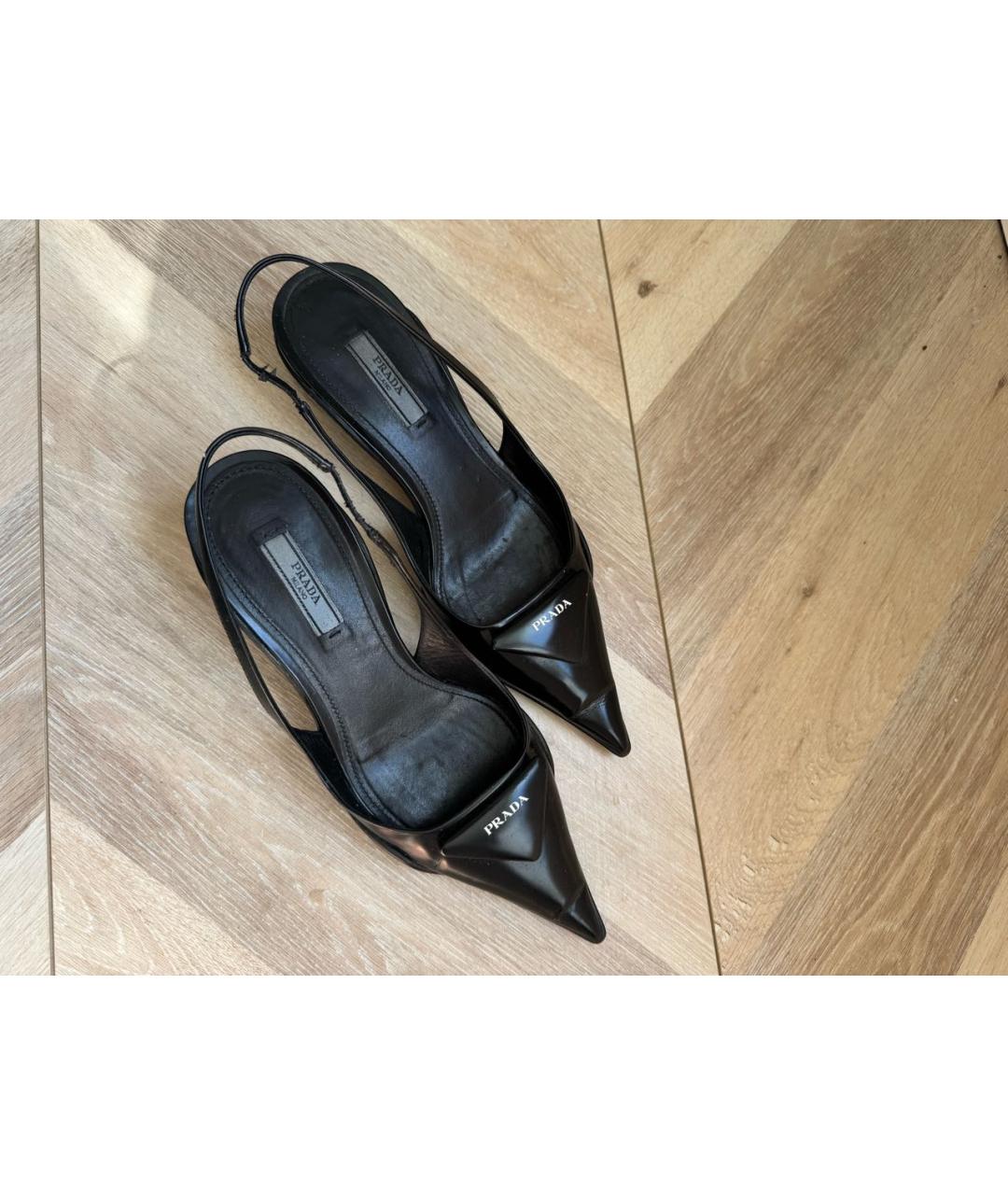PRADA Черные кожаные лодочки на низком каблуке, фото 7