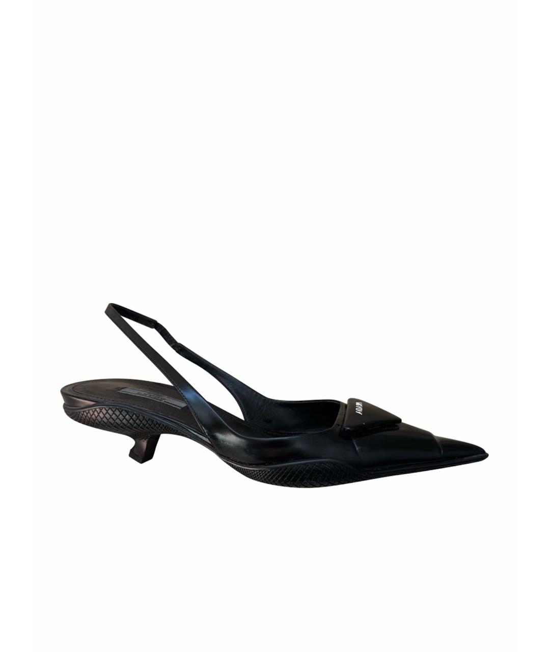PRADA Черные кожаные лодочки на низком каблуке, фото 1