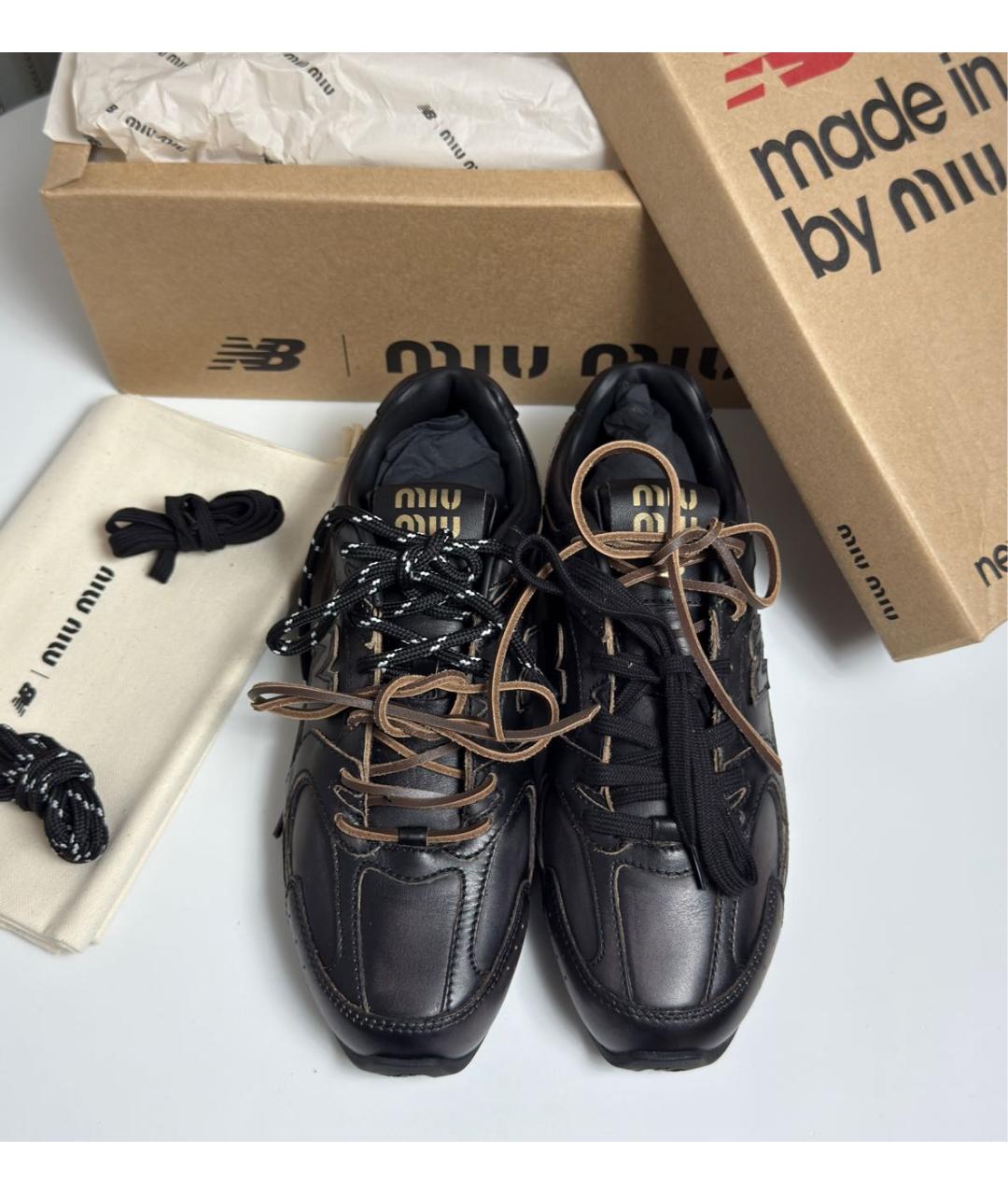 MIU MIU Коричневые кожаные кроссовки, фото 4