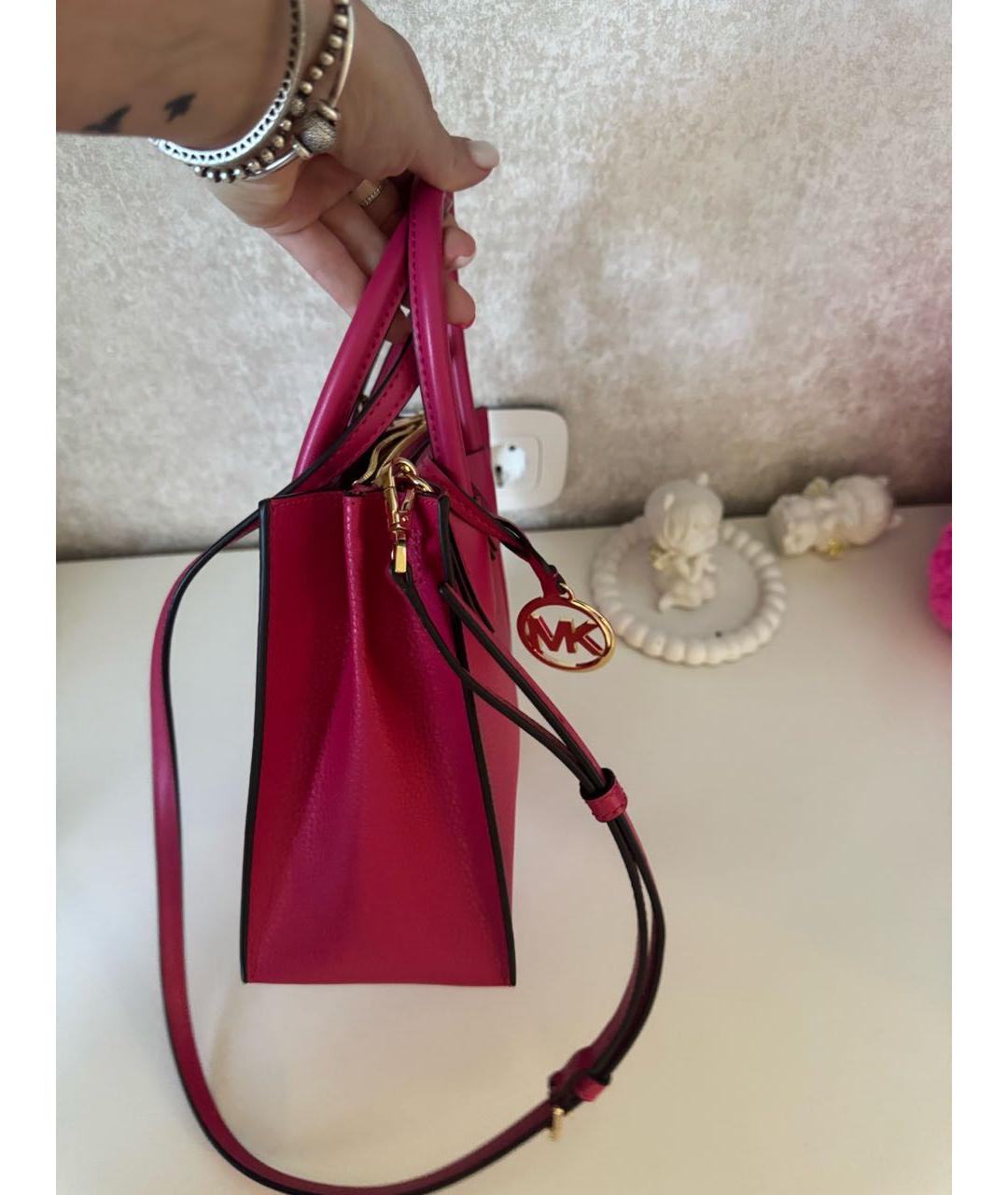 MICHAEL KORS Фуксия кожаная сумка с короткими ручками, фото 3
