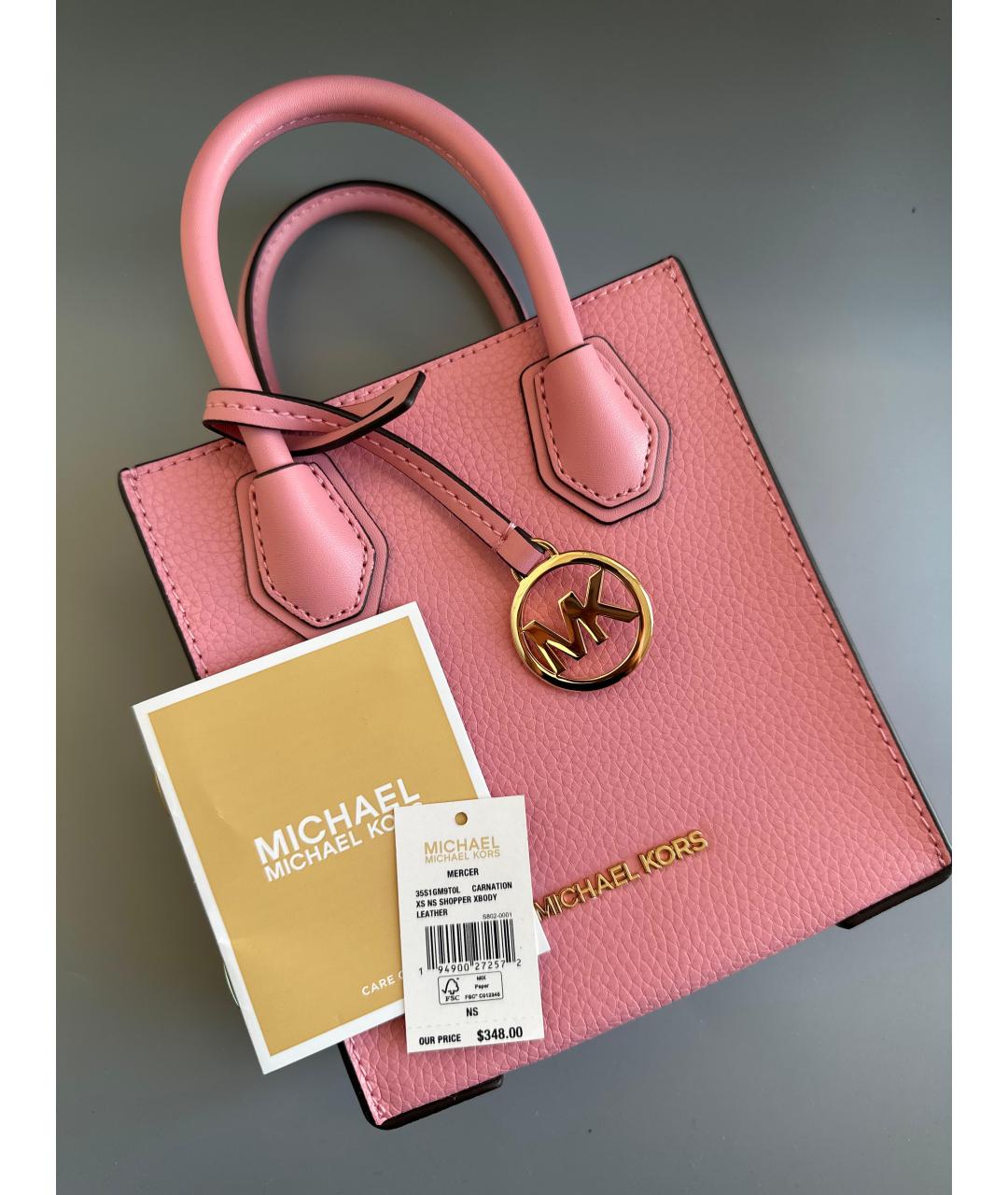 MICHAEL KORS Розовая кожаная сумка с короткими ручками, фото 5