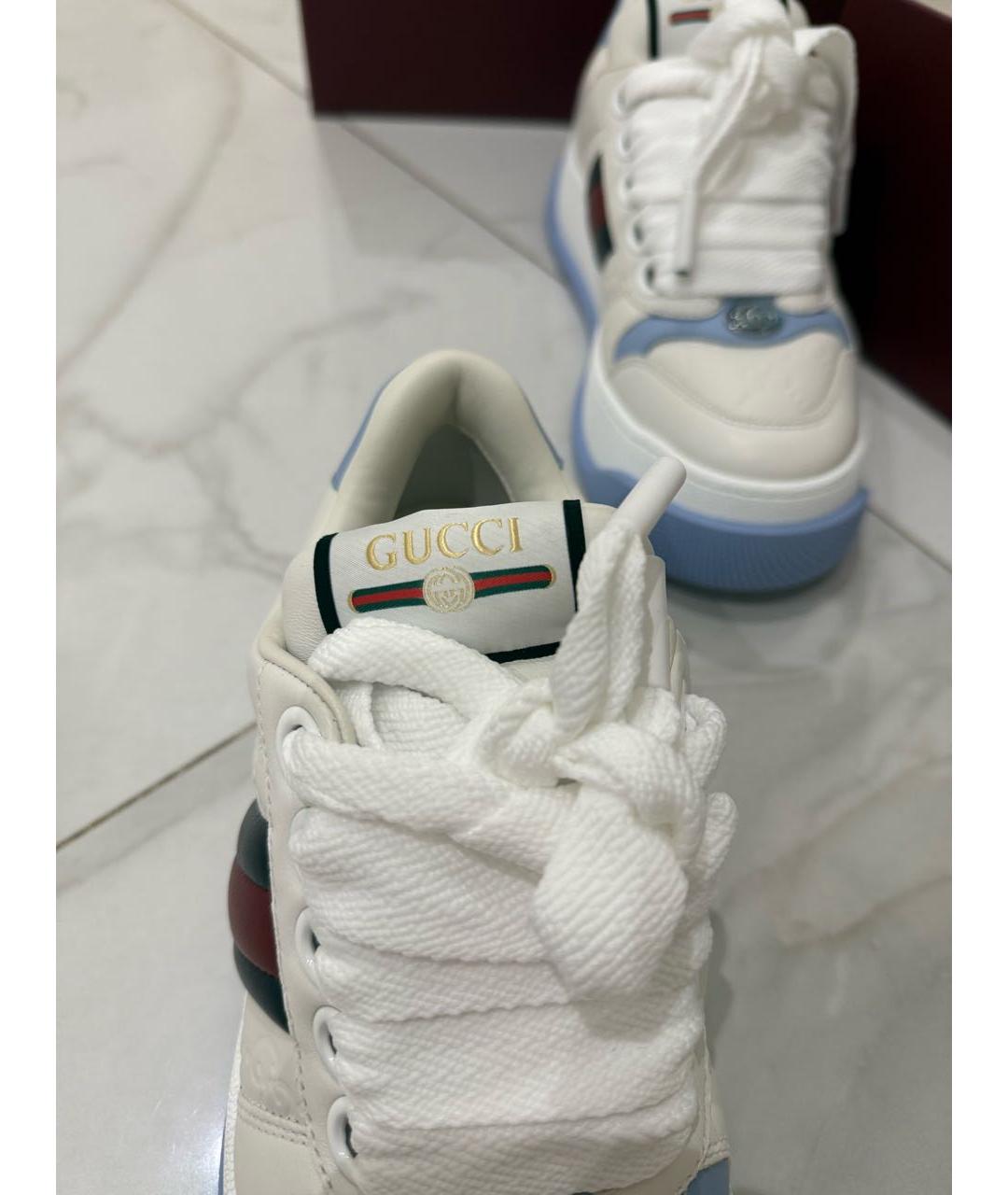 GUCCI Белые кожаные кроссовки, фото 7