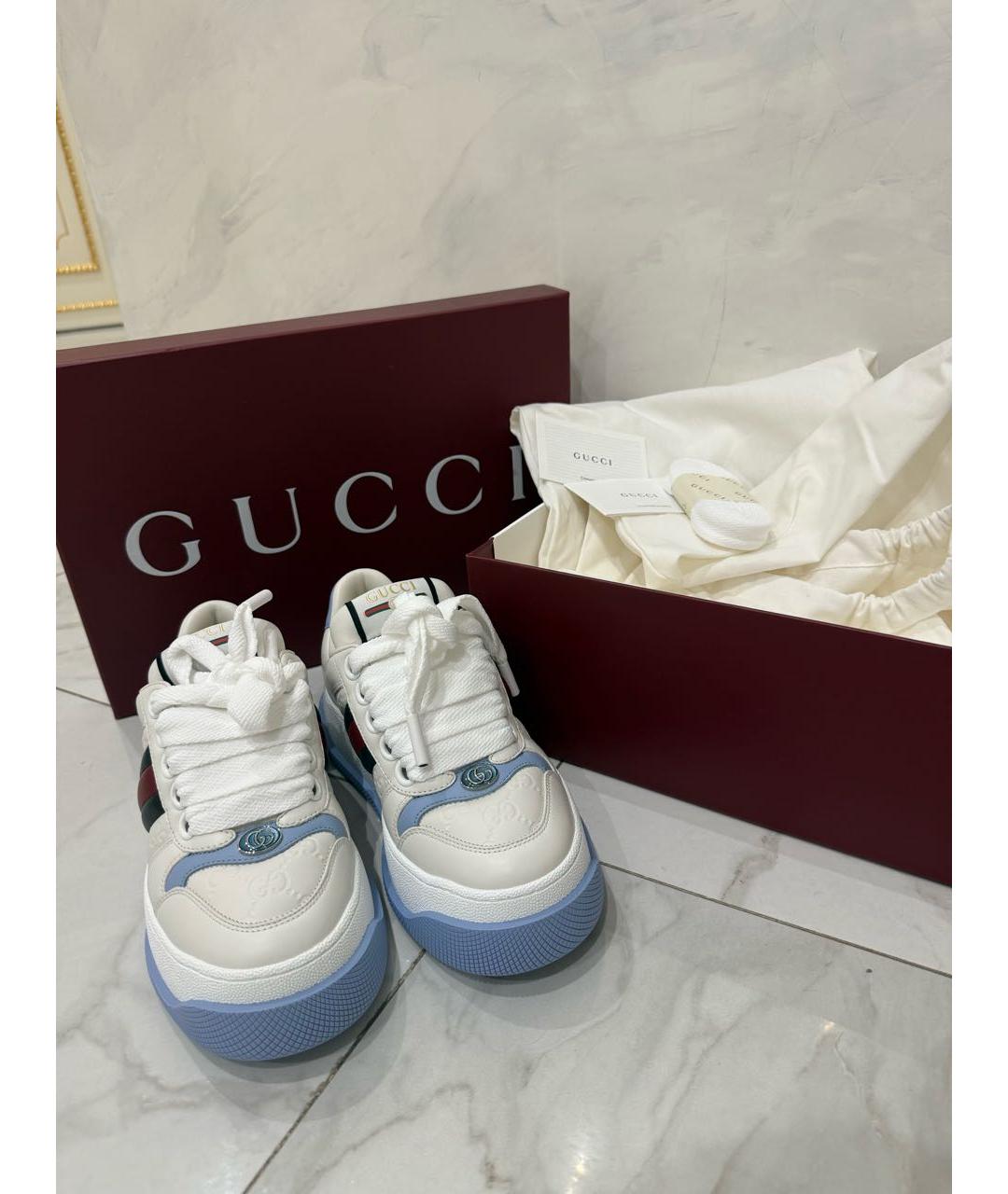 GUCCI Белые кожаные кроссовки, фото 2