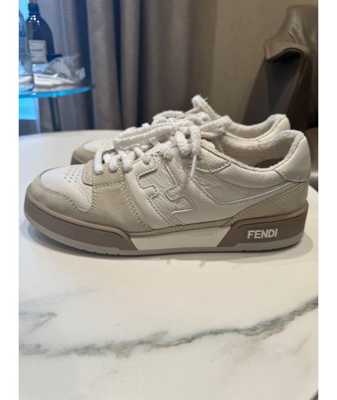 FENDI Бежевые кожаные кеды, фото 8