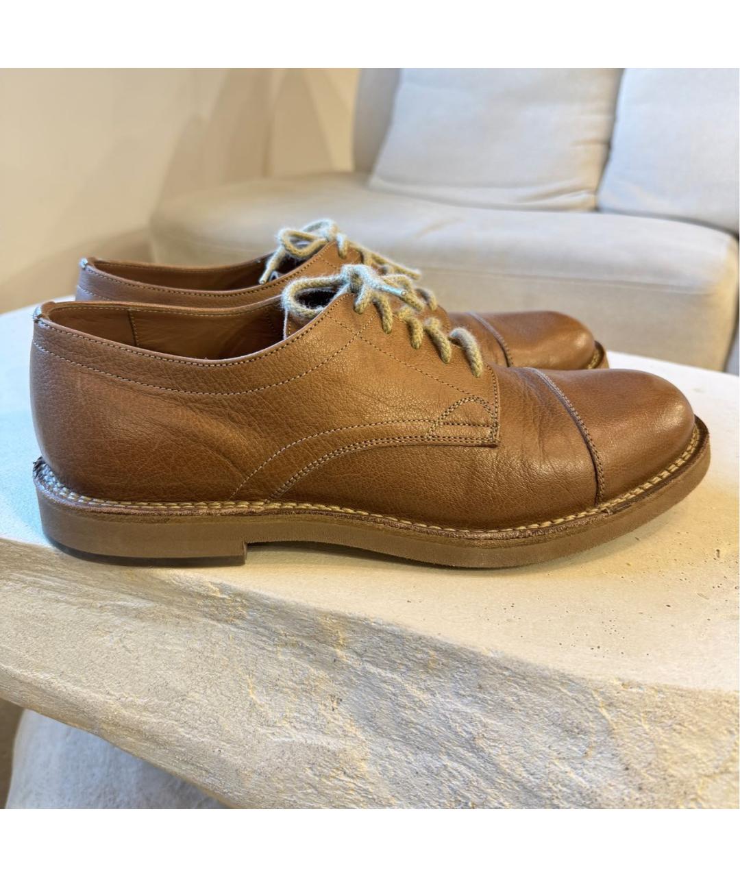 BRUNELLO CUCINELLI Коричневые кожаные низкие ботинки, фото 6