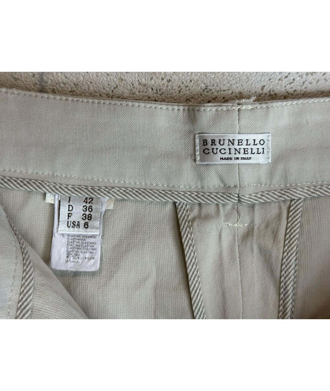 BRUNELLO CUCINELLI Бежевые хлопко-эластановые брюки узкие, фото 7