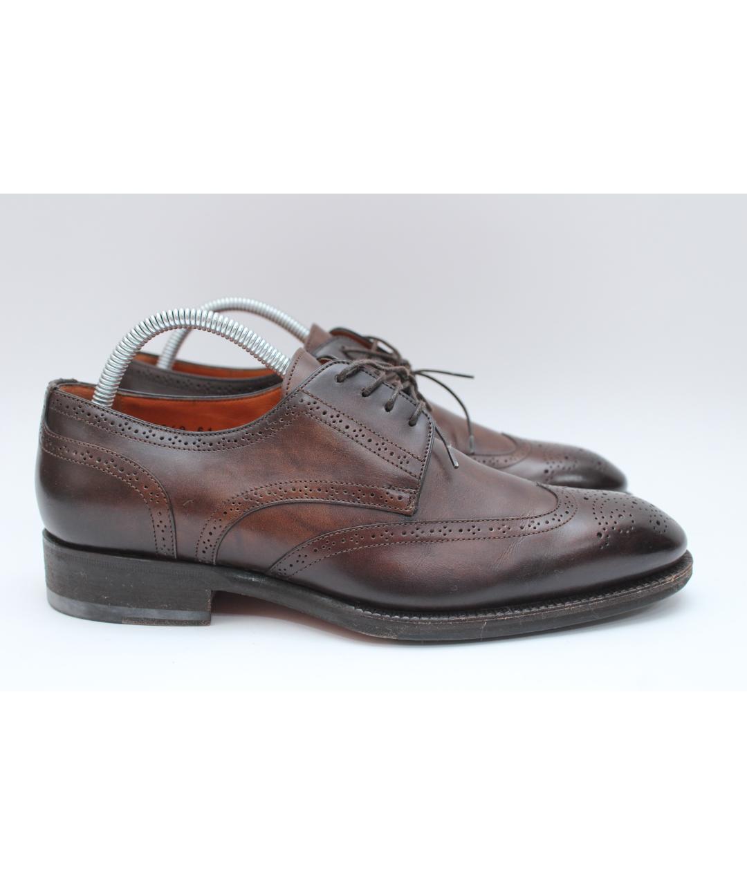 SANTONI Коричневые кожаные низкие ботинки, фото 10