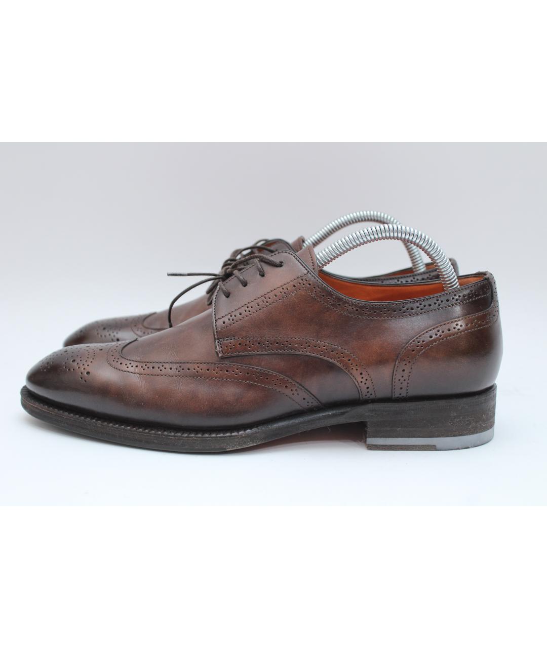 SANTONI Коричневые кожаные низкие ботинки, фото 4
