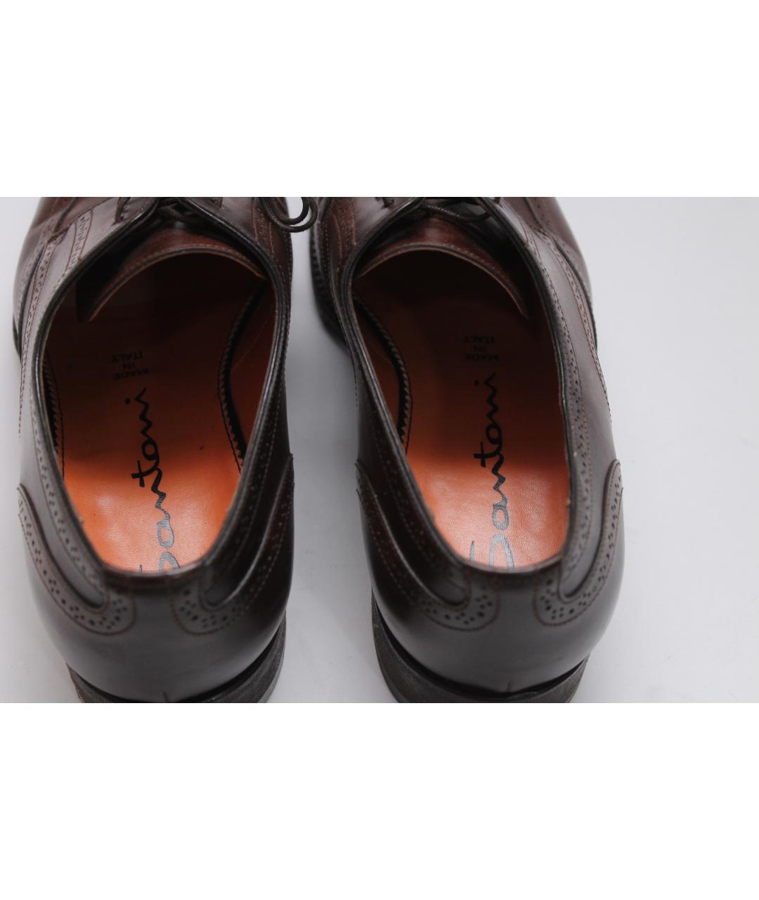 SANTONI Коричневые кожаные низкие ботинки, фото 7