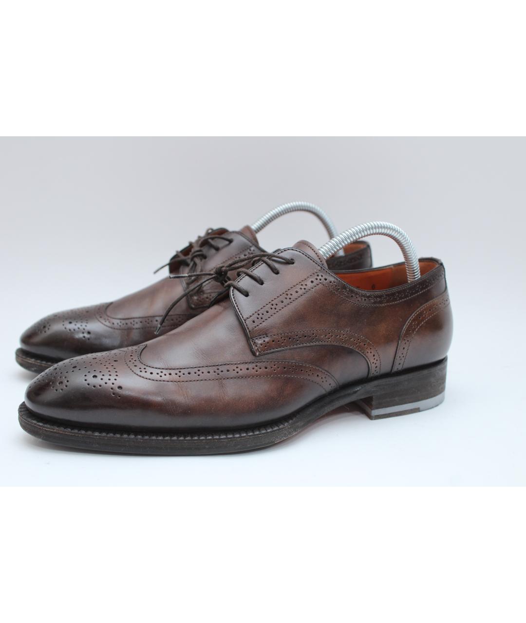 SANTONI Коричневые кожаные низкие ботинки, фото 3