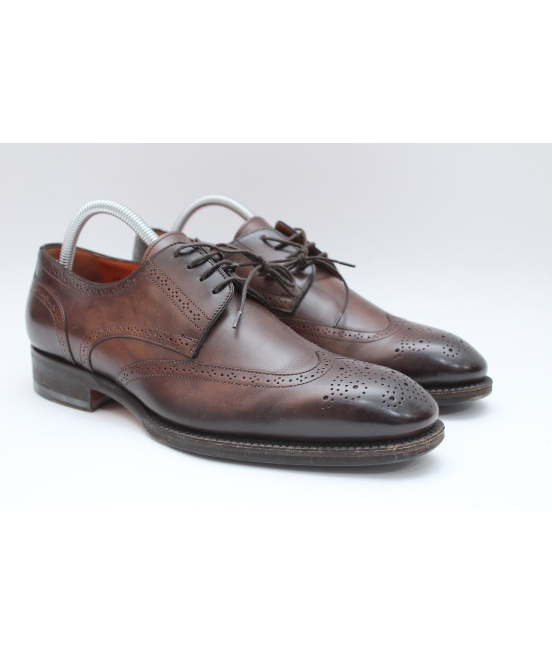 SANTONI Коричневые кожаные низкие ботинки, фото 2