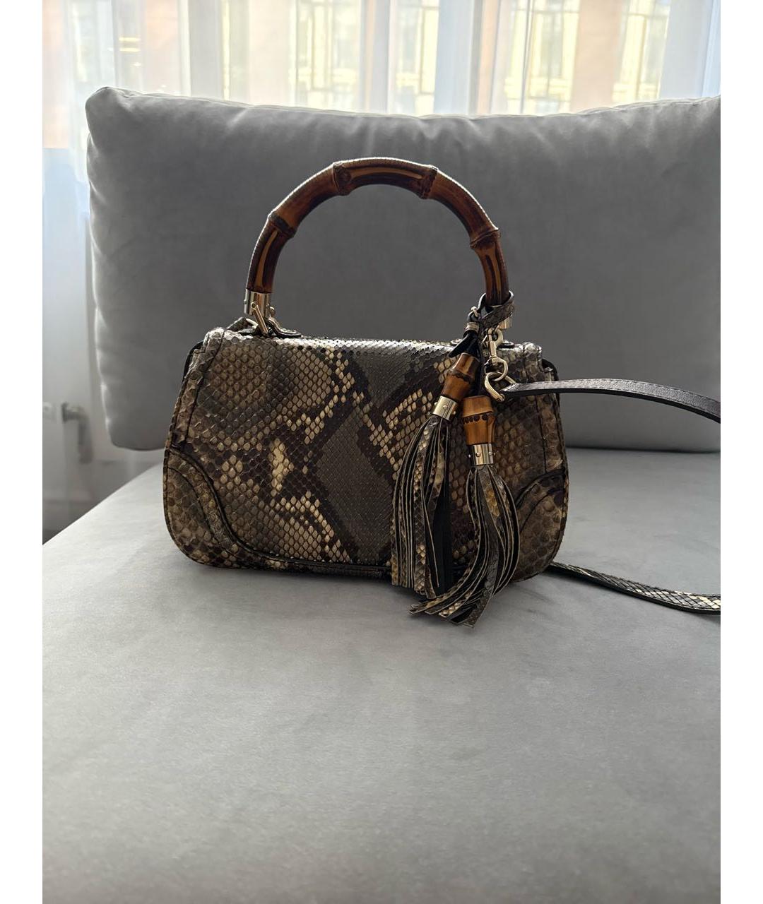 GUCCI Коричневая сумка с короткими ручками из экзотической кожи, фото 3