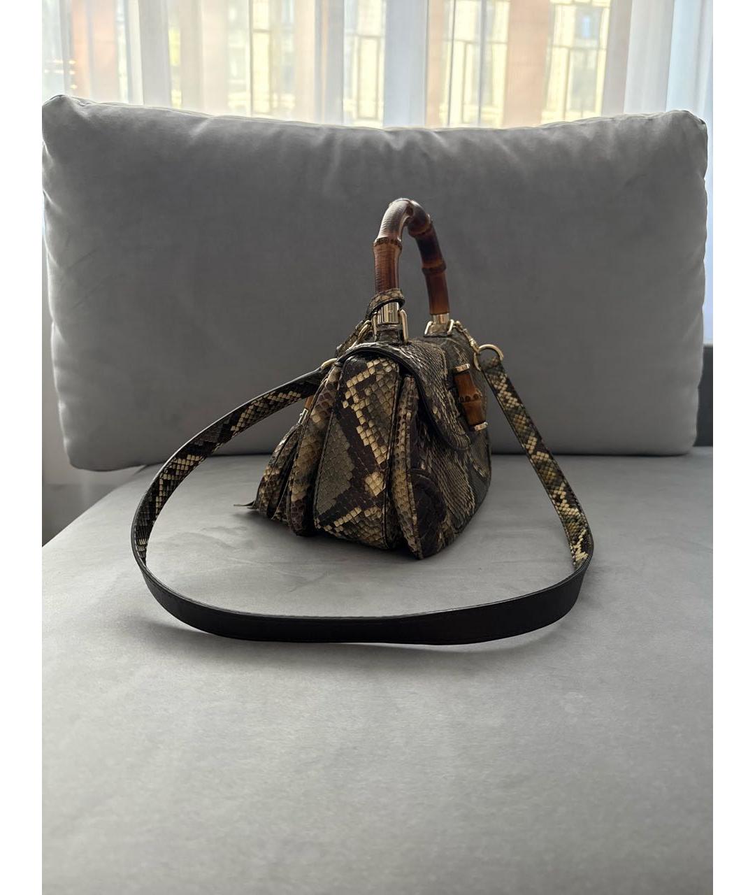 GUCCI Коричневая сумка с короткими ручками из экзотической кожи, фото 2