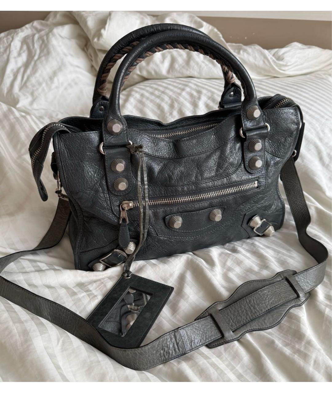 BALENCIAGA Темно-синяя кожаная сумка тоут, фото 2