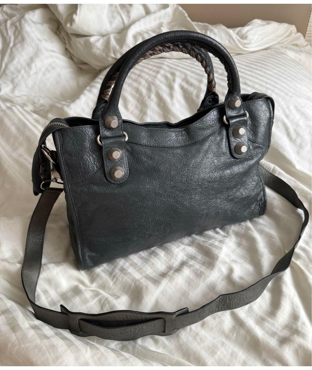 BALENCIAGA Темно-синяя кожаная сумка тоут, фото 3