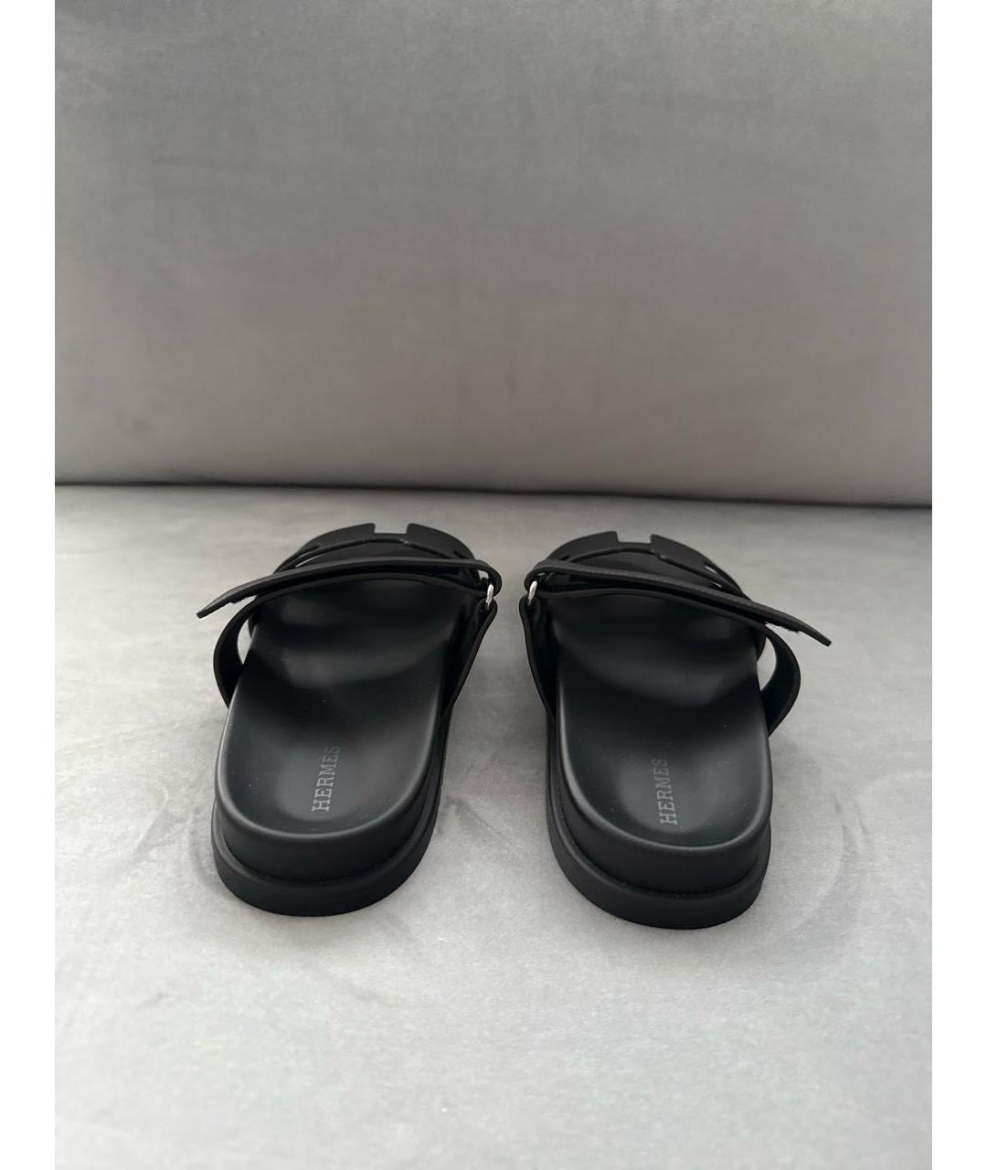 HERMES Черные кожаные шлепанцы, фото 5