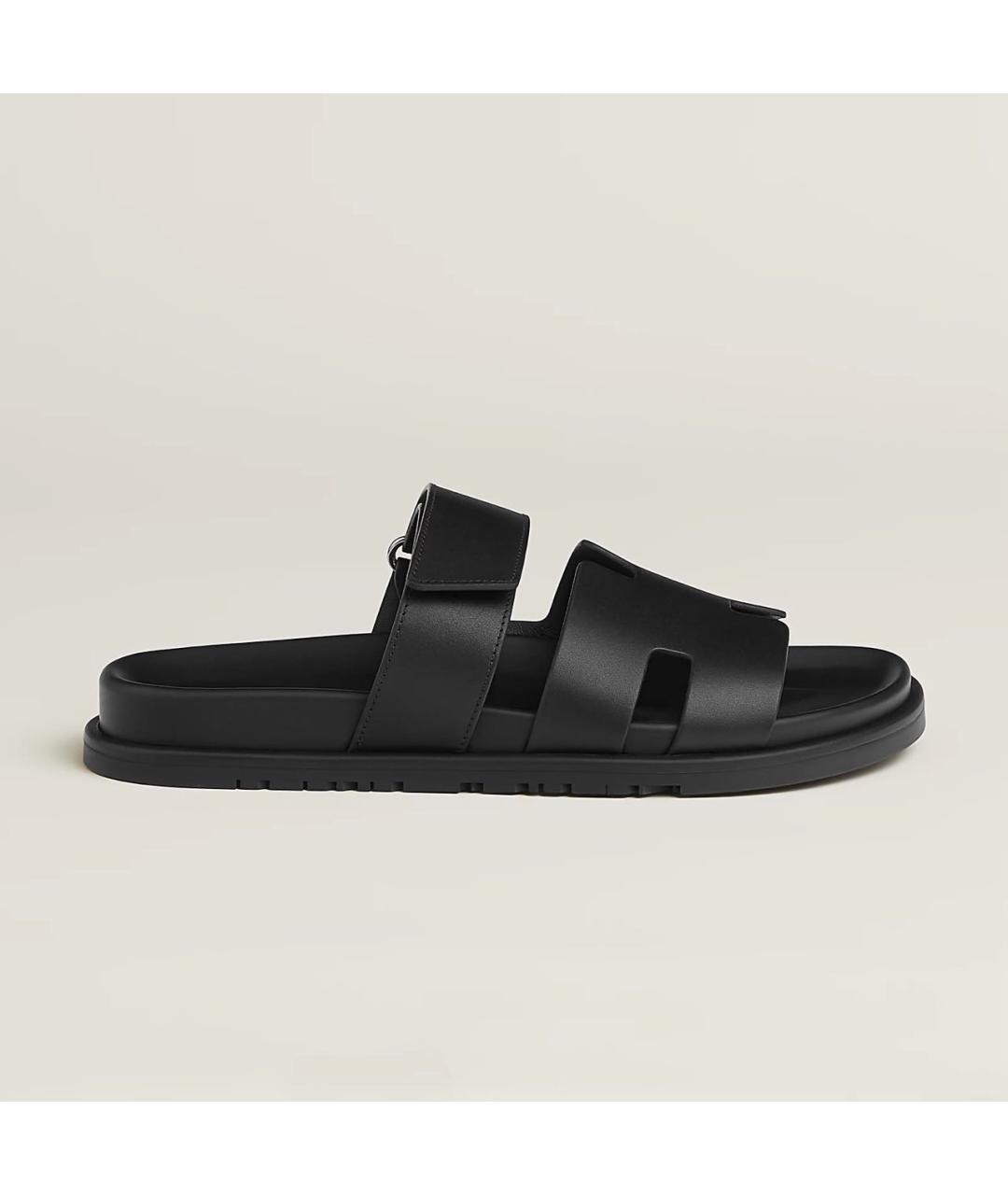 HERMES Черные кожаные шлепанцы, фото 8