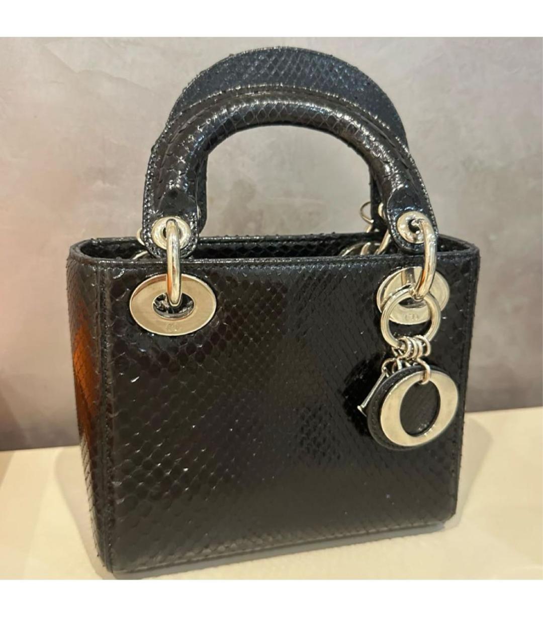 CHRISTIAN DIOR Черная сумка с короткими ручками из экзотической кожи, фото 3