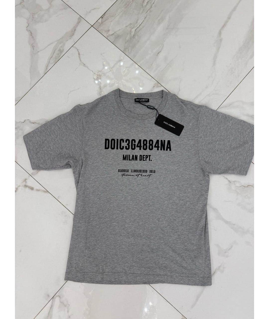 DOLCE&GABBANA Серая хлопковая футболка, фото 2