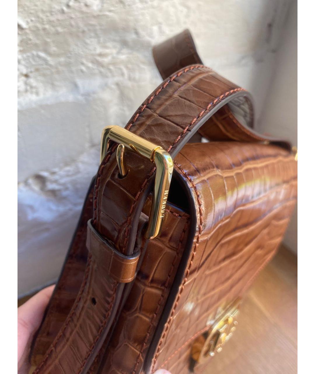RALPH LAUREN Коричневая сумка через плечо из лакированной кожи, фото 8