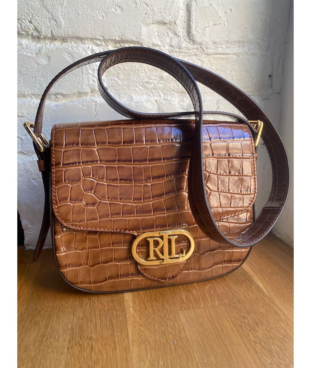 RALPH LAUREN Коричневая сумка через плечо из лакированной кожи, фото 2