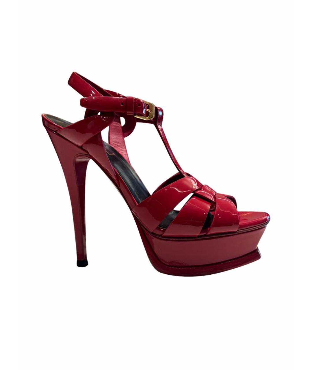 SAINT LAURENT Красные босоножки из лакированной кожи, фото 1