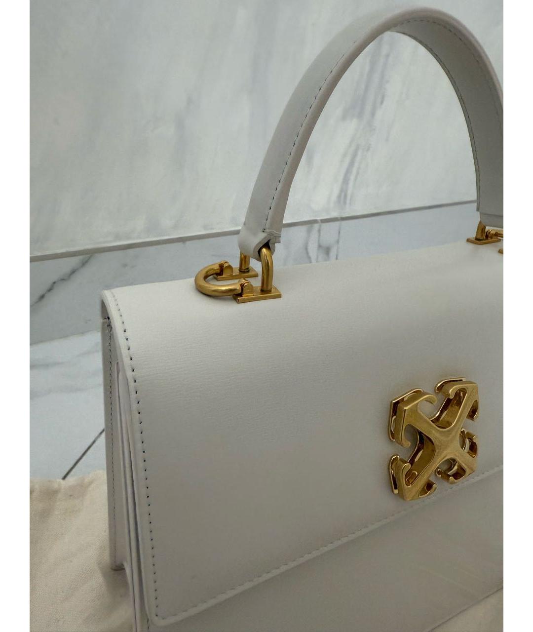 OFF-WHITE Белая кожаная сумка с короткими ручками, фото 4