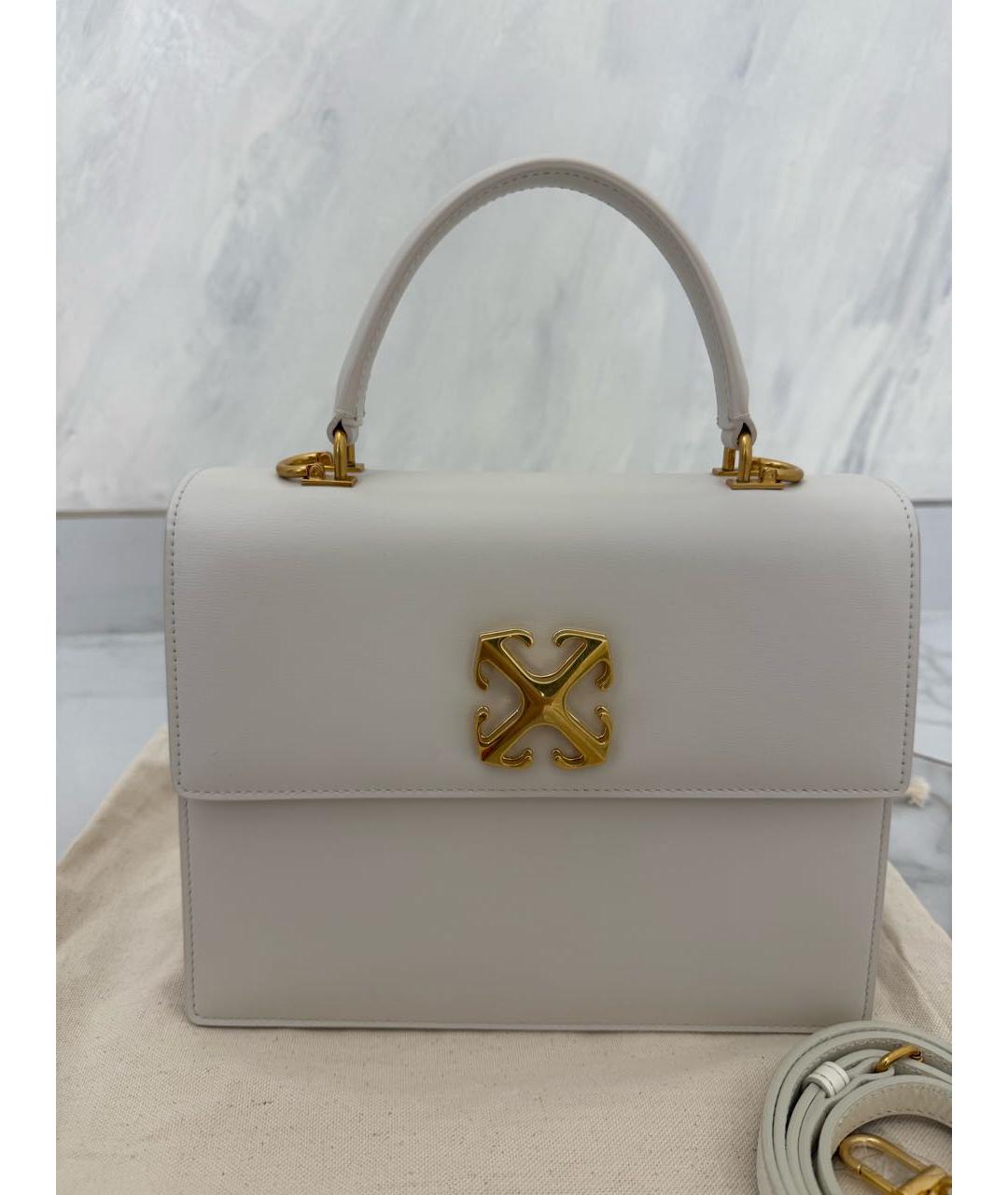 OFF-WHITE Белая кожаная сумка с короткими ручками, фото 3
