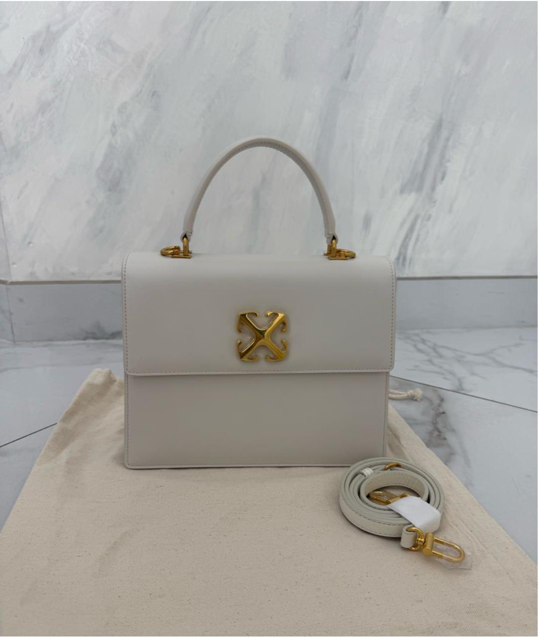 OFF-WHITE Белая кожаная сумка с короткими ручками, фото 2