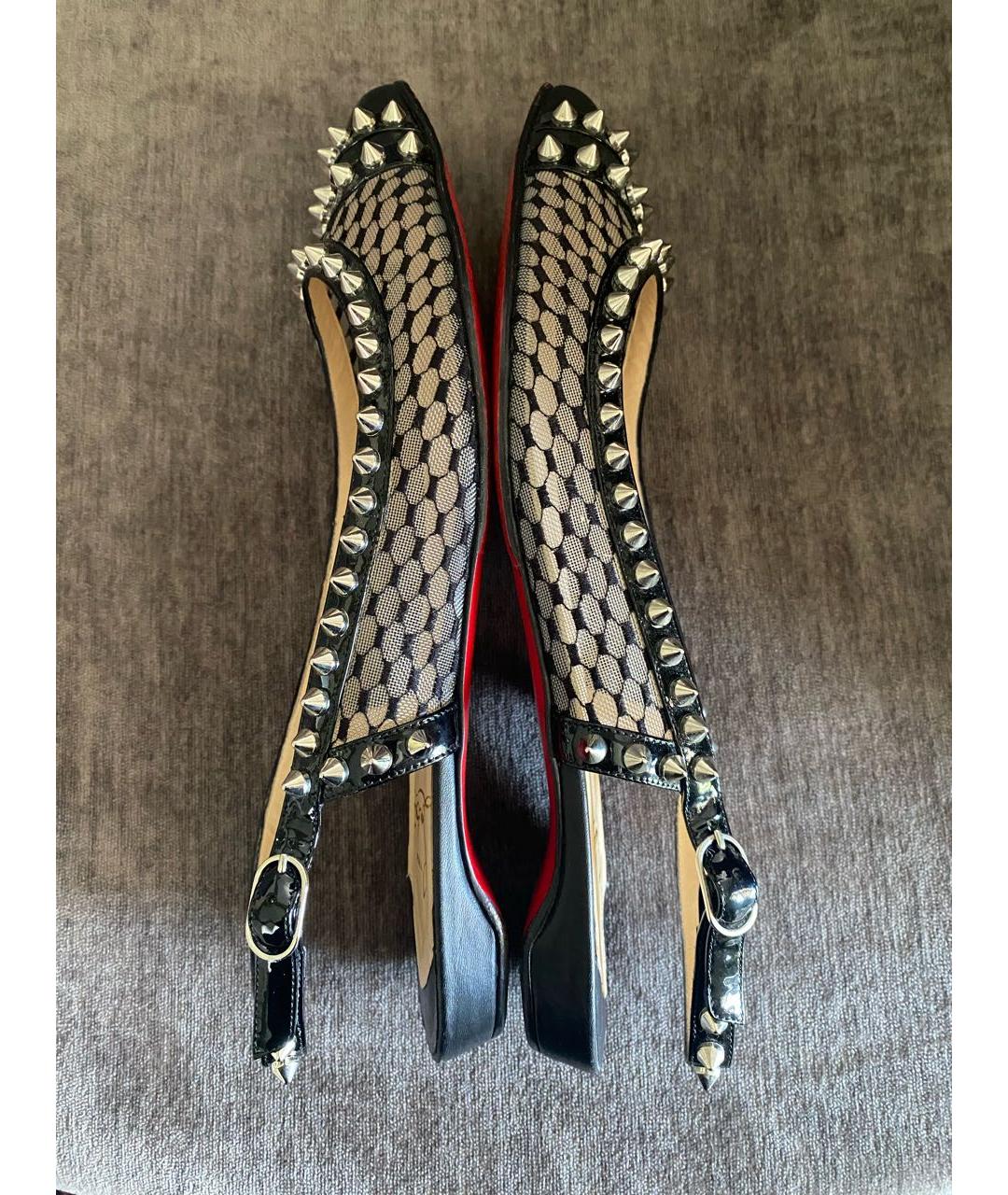 CHRISTIAN LOUBOUTIN Черные текстильные лодочки на низком каблуке, фото 4