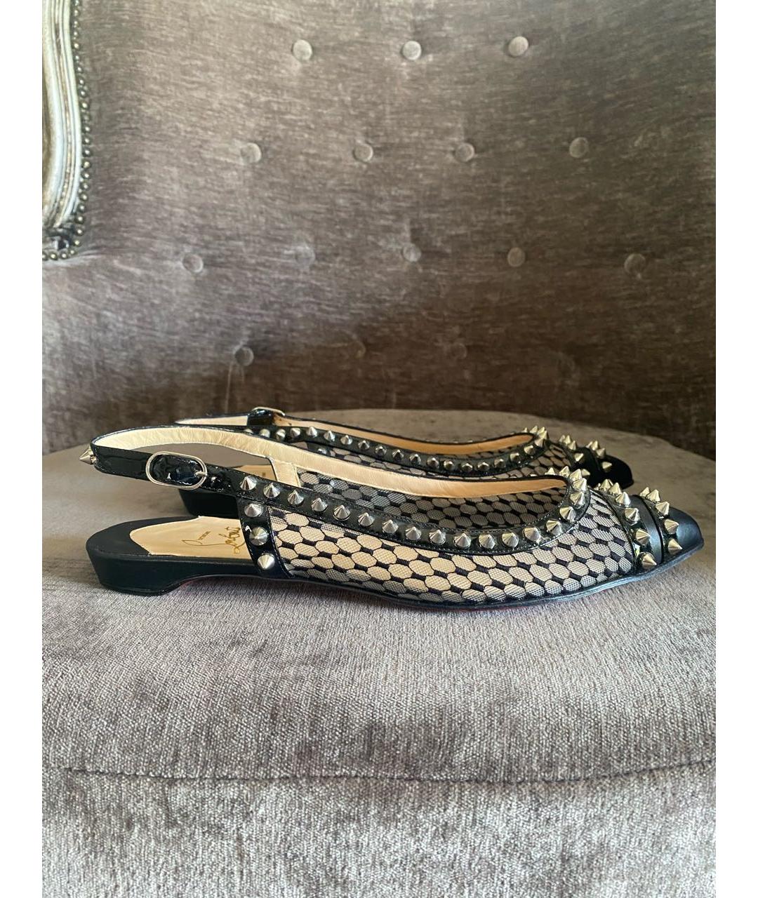 CHRISTIAN LOUBOUTIN Черные текстильные лодочки на низком каблуке, фото 9