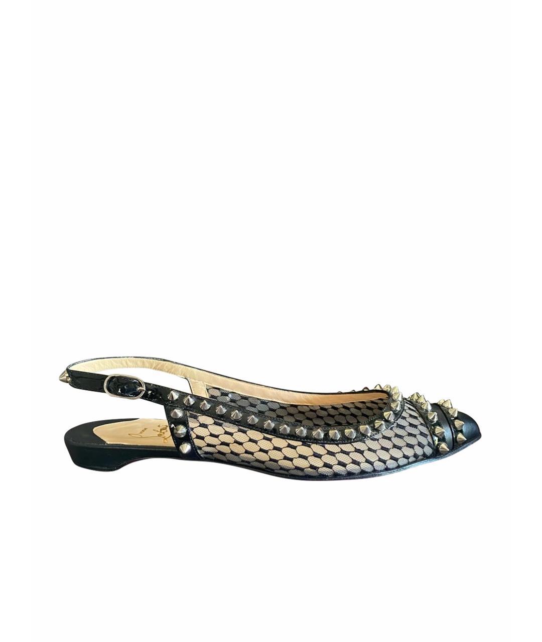 CHRISTIAN LOUBOUTIN Черные текстильные лодочки на низком каблуке, фото 1