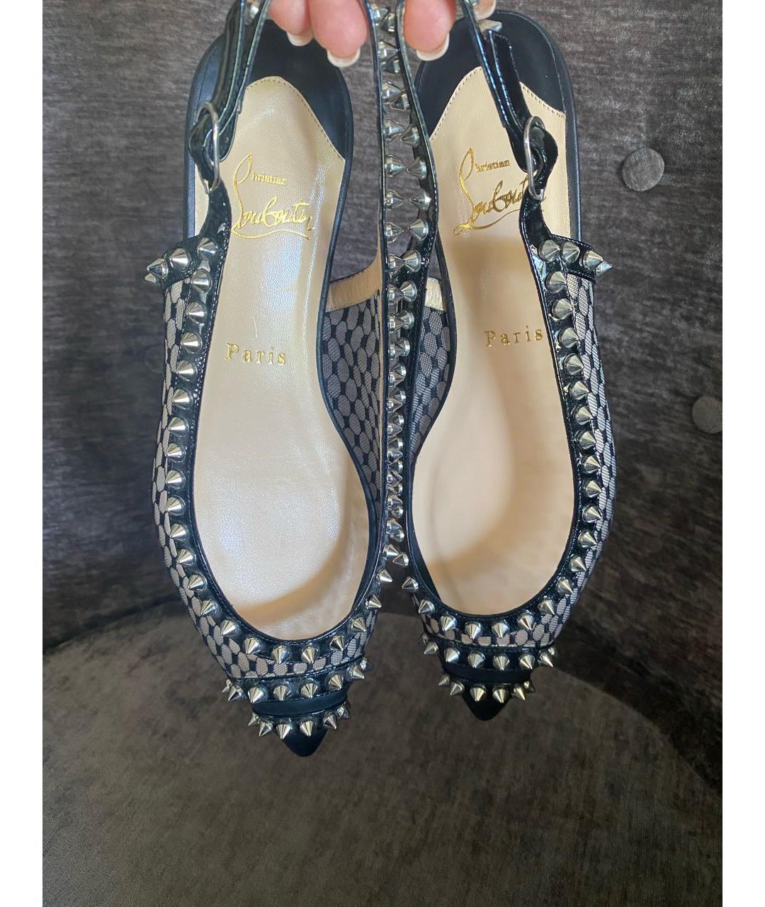 CHRISTIAN LOUBOUTIN Черные текстильные лодочки на низком каблуке, фото 6