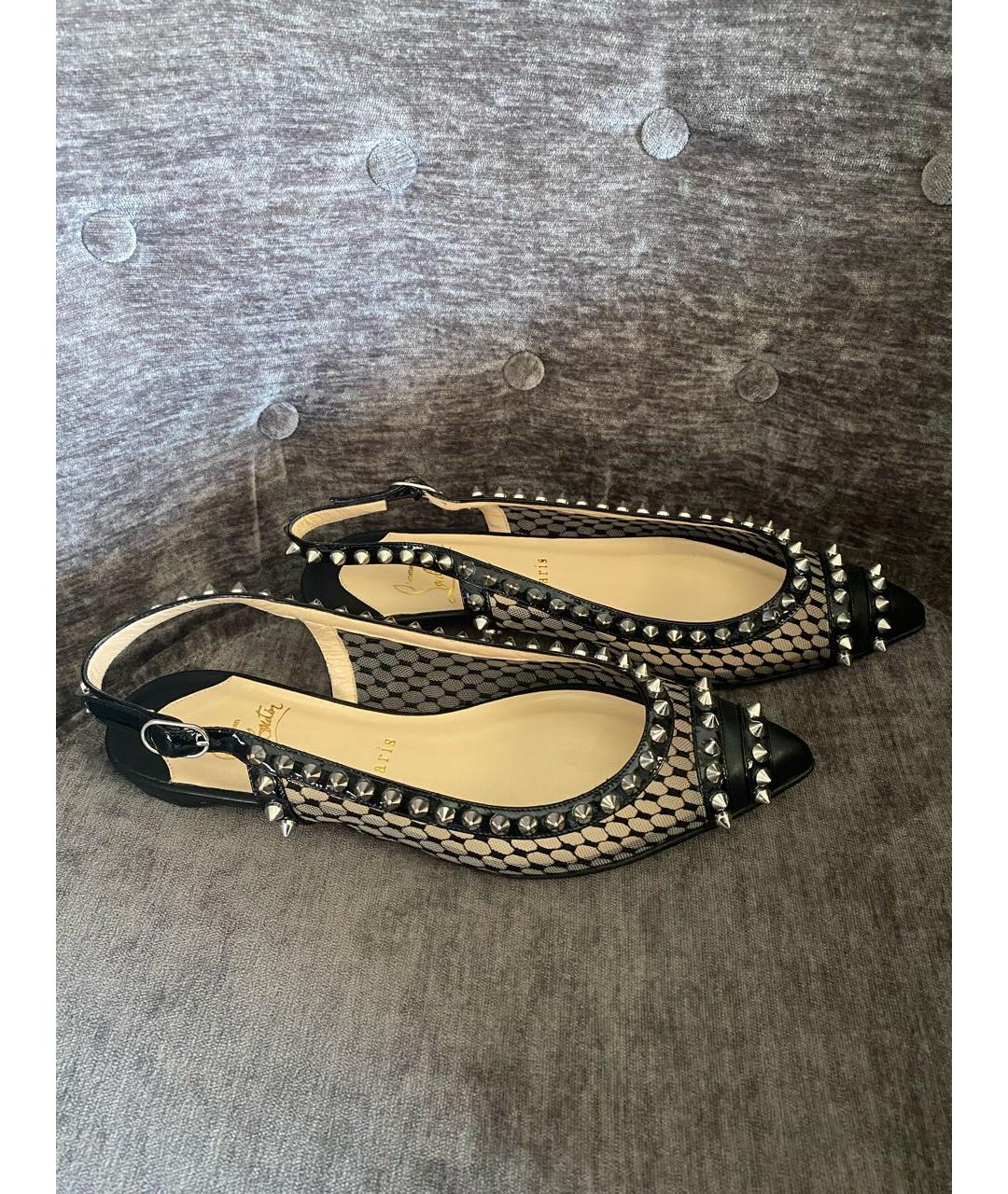 CHRISTIAN LOUBOUTIN Черные текстильные лодочки на низком каблуке, фото 8