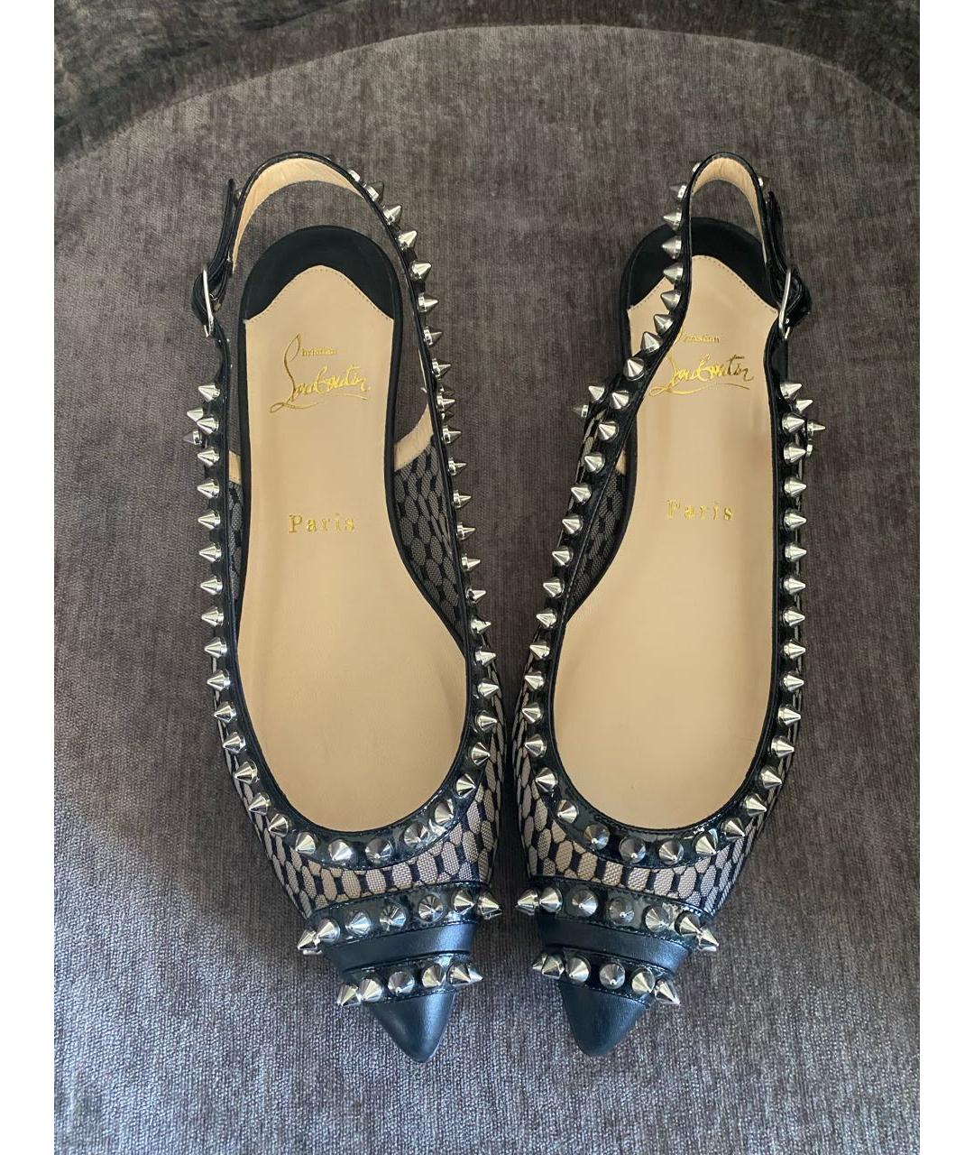 CHRISTIAN LOUBOUTIN Черные текстильные лодочки на низком каблуке, фото 2