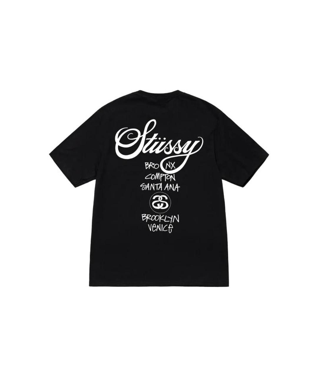 STUSSY Черная хлопковая футболка, фото 2