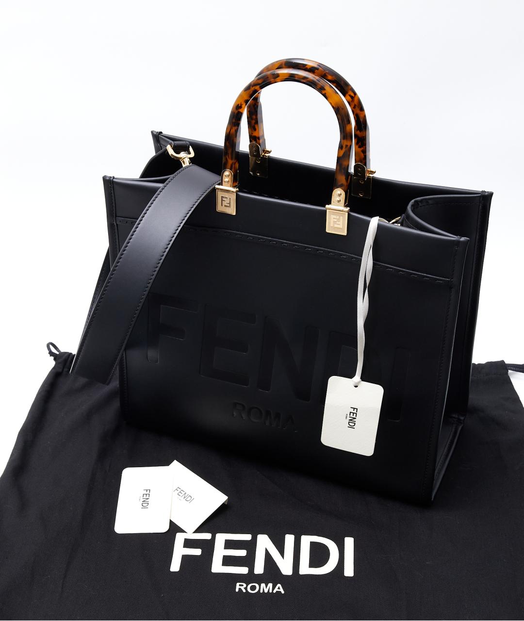 FENDI Черная кожаная сумка с короткими ручками, фото 7